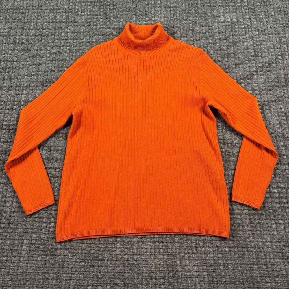 Talbots Woman Ribbed Turtleneck Sweater Orange Cotton Blend Size X NWT